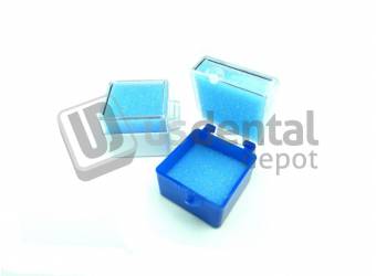 PLASDENT Crown & Bridge Boxes (Rigid) 1x1in  (BLUE/CLEAR) Box x 1000pk with Foam ( w/Foam ) - 001-201CBXF-2