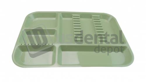 PLASDENT Divided Setup Tray BD Size B Color GREEN - #300BD-4 - Each - Dim: ( 13.5 Inches x 9 5/8 Inches x 7/8 Inches )