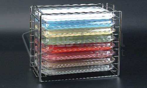 PLASDENT TRAY & LID - 8 Shelves - 8 Trays & 8 Lids - Chrome Rack Size B - #300TRB - H - Color: Chrome  (Trays and lids are NOT INCLUDED)