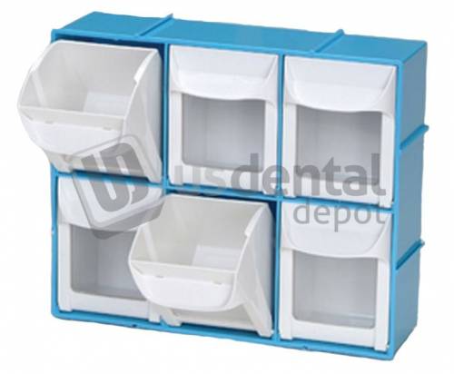 PLASDENT 6 - Bin Unit - LIGHT BLUE #BIN06 - 2 ( 11in W x 10in H x 4in D ) - Tilt Bins - Benchtop Cabinets - & Rimocart