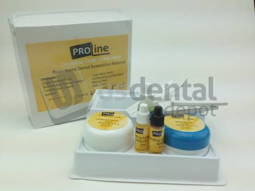 PRO-LINE -  Chemical Self Cure 15g/15g Composite Kit With Bonding # 002-012 ( AUTO CURE ) - PROLINE 15 g. Catalyst Paste - 15 g. Base Paste - 3 ml Catalyst Bonding Resin - 3 ml Base Bonding Resin - 7.5 ml Etchant - Mixing Pads PRO-LINE -  Composite Autocurado 15gr x 2 # 002-012 ( AUTOCURADO )