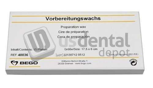 BEGO Preparation Wax 0.51mm 24ga - 1 Pack 15 Sheets - 17.5 x 8 cm 24ga  #40036