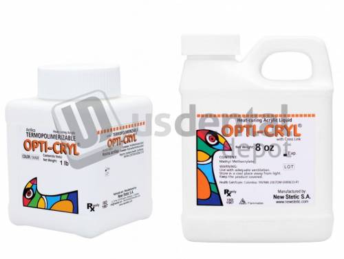 OPTI-CRYL Heat Curing Acrylic Resin 500gr/1lb Shade: Meharry Veined + 8oz Monomer Liquid 