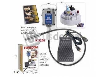 FOREDOM - 5240 1/6 SR MOTOR KIT- 110vol  - New 1/6 SR motor - 18000 rpm - FCT control - H44T handpiece - 0.094in - 0.12in - 0.25in collets - also comes with 53 accesory kit ( 47 pieces assortment with 0.09 ( 2.35mm ) 0.12 - 0.25 shank accesories -) CSA shaft included -