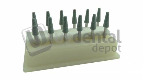 BESQUAL FG TC1 GREEN Mounted Stones - Taper   Shape 12pk - Silicone carbide for porcelain - gold - amalgam - and enamel - #105-108