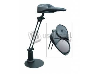 ECCO - Jupiter Magnifier Lamp 13W - Grey - Bulb included - Table lamp has a unique flip lid design - revealing a built in 3x optical grade maginfier - the multi-position with 360 degree rotating base - Adjusts easily to direct the low hear- low glare - natural daylight illumination - You will enjoy REDuced eyestrain under this cool soothing light - Dual lever positioning options for base shade provides convenient lamp adjustment - Long life - 13 watts