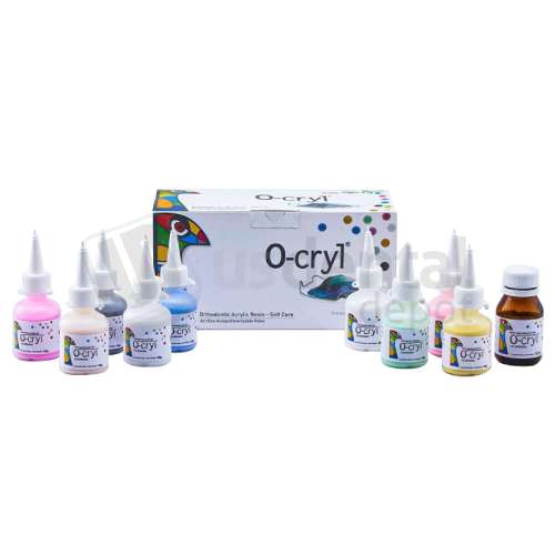 NEW STETIC - O-CRYL Ortho Polymer Kit - 6 Bottles x  60gr each bottle - All Shades included -Shades included: Crystal PINK  - Crystal CLEAR  with Glitter - Crystal Fushia  - Crystal lemon  - Crystal GREEN  - Crystal YELLOW  self curing acrylic powder - NO MONOMER INCLUDED -