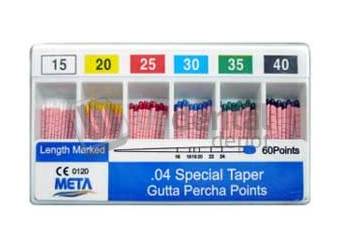 META  Gutta Percha Points Color Coded .04 Taper Spill Proof #25- 60pk #RR-107619