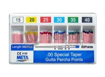 META  Gutta Percha Points Color Coded .06 Taper Spill Proof #30- 60pk #107627