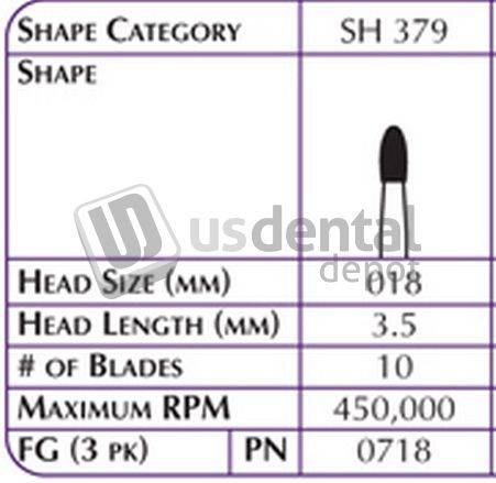 SHOFU FG Robot Finisher 9718 Fg Multiple Blades 10 -3pk Length 3.5 Head Size 018mm - #0718