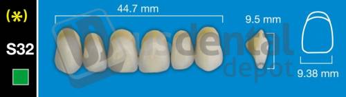 DAVINCI S32 Upper Anterior A4 (1 X 6) - Square -  Davinci 4 layers Denture Acrylic Teeth - Cross linked & Fluorescent with great abrasion resistance