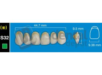 DAVINCI S32 Upper Anterior B1 (1 X 6) - Square -  Davinci 4 layers Denture Acrylic Teeth - Cross linked & Fluorescent with great abrasion resistance