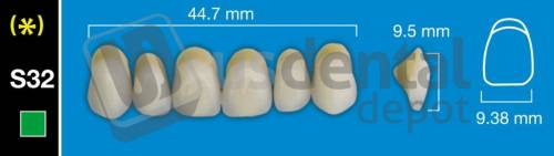 DAVINCI S32 Upper Anterior B1 (1 X 6) - Square -  Davinci 4 layers Denture Acrylic Teeth - Cross linked & Fluorescent with great abrasion resistance