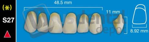 DAVINCI S27 Upper Anterior B1 (1 X 6) - Taper -  Davinci 4 layers Denture Acrylic Teeth - Cross linked & Fluorescent with great abrasion resistance