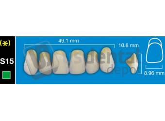 DAVINCI S15 Upper Anterior B1 (1 X 6) - Square -  Davinci 4 layers Denture Acrylic Teeth - Cross linked & Fluorescent with great abrasion resistance