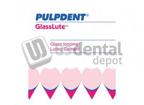 PULPDENT GlassLute Glass-Ionomer luting cement kit: 30g powder, 15ml liquid, scoop - #ILU