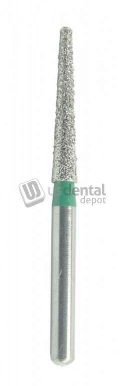 FG Diamond - 10pk burs TF-12C - 847-018C FG - Long Taper   Flat End Medium Coarse Grit - GREEN - ( #703.8 )  #TF12C GREEN