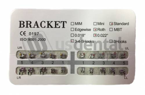 ZEUS- Roth .022 Standard 345 w/hook - 5 to 5 upper & lower - 20pk - Orthodontic Brackets set -