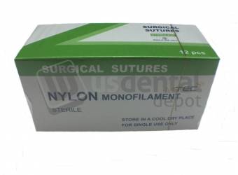 MTEC - #1 Nylon GREEN 4/0 - 3/8 Circle - 19mm Diameter - Reverse cutting Needle - 75cm long - 12pk - Non Absorbable Sutures 4.0 - ONLY FOR EXPORT -  ( )