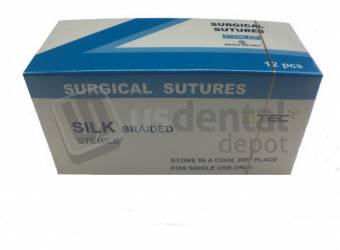 MTEC - #2 Silk BLACK 3/0 - 1/2 Circle - 16mm Diameter - Reverse cutting Needle - 75cm long - 12pk - Non Absorbable Sutures 3.0 - ONLY FOR EXPORT -