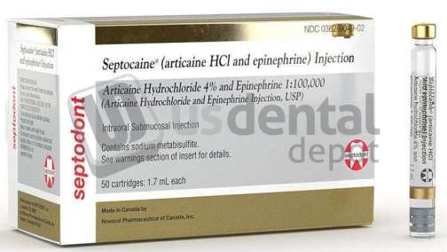 Septodont - Septocaine with Epinephrine 4% 1:100 00 50/bx. # 01-A1400