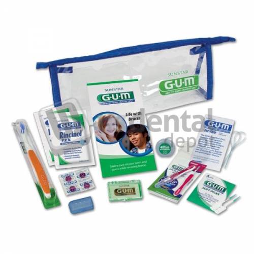 SUNSTAR Premium Mesh Kit Includes: SuperTip® Toothbrush- Mesh Zippered Bag- Ort hodontic Travel Toothbrush- ButlerWeave® Mint Waxed Floss 12 yd- Go-Betweens® Cleaners- Orth odo #ORTHKITPR - # SUN ORTHKITPRA