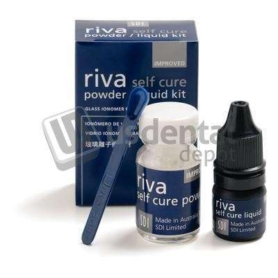 SDI Riva Self Cure Powder/Liquid Kit- Regular Set Shade A3.5 Dark YELLOW- Contains: 1 each: 6.9mL (8g) Riva Self Cure Liquid (btl)- 15g Riva Self Cure Powder (jar)- Accessories -- # 8610504 -SDI 8610504