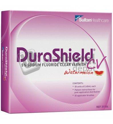 SULTAN DuraShield® CV 5% Sodium Fluoride CLEAR Varnish .4mL Unit Dose- Watermelon- Includes: 200 Ultrabrush 2.0- 200pk (Item is considered HAZMAT and cannot ship via Air) #SUL 31105