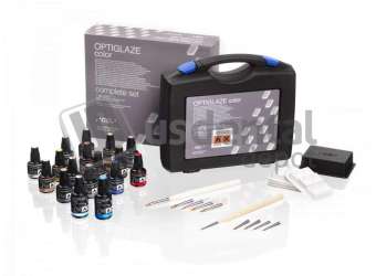 GC - OPTIGLAZE Complete Set - Contains: All color shades (2.6 mL each), one disposable palette, one flat brush, one round brush and one brush holder. # 008408
