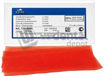 YETI Preparation wax- PINK- 0.60mm 23ga - 15 sheets #135-6000