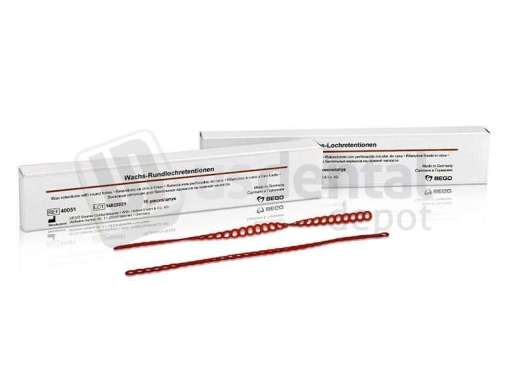 BEGO Wax retentions with round holes, for lower-jaw partial denture frames Colour: red, length 17 cm 150 pieces #40052