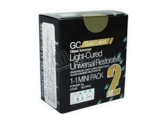 GC Fuji-II - Light Cured LC GOLD Glass Ionomer A2 ( shade )- MINI Package Restorative Cement - Powder & Liquid 2.6ml / 5grs powder- #2563 TYPE-2
