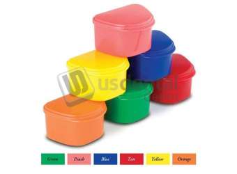 PLASDENT Denture Box-ASSORTED Colors 12pk  Plastic with Hinged Lid, 4in W x 3in L x 2in H. #200BTH-ASST