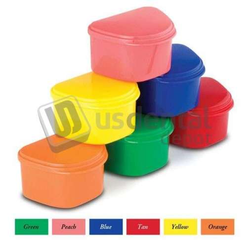 PLASDENT Denture Box-ASSORTED Colors 12pk  Plastic with Hinged Lid, 4in W x 3in L x 2in H. #200BTH-ASST