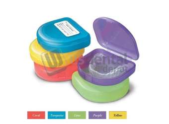 PLASDENT iBox Appliance Cases 12/Bag.- ASSORTED-  Extra-slim design, perfect for bleaching trays and other low-profile dental appliances. Hinged plastic cases have locking tabs and vented bottoms. 16mm   deep. ASSORTED translucent colors with patient ID stickers included. #200-IBX ASST