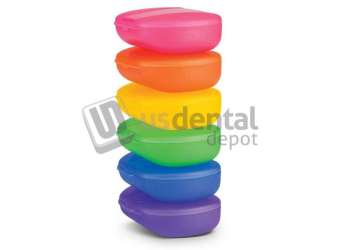 PLASDENT Retainer Boxes- Translucent Tropical Colors 12/Box. Feature precise snap closure, long continuous hinge and vented lid. Patient ID stickers included. 7/8in  deep. #TC2002-TCA