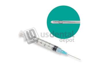PLASDENT 3cc Syringe with 23ga Closed End Irrigation Needle Tips (BLUE) 100/Bx. Single-use Pre-tipped Irrigator Syringes speed set-ups. The 3cc syringes are graduated in 0.1cc increments. Syringes are pre-loaded with Probevac style Luer-lock, color-coded tips in 23ga. #INT-PPT0323
