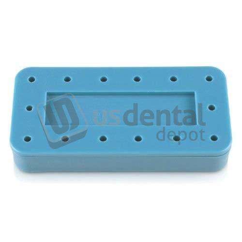 PLASDENT Rectangular Bur Block-BLUE, Magnetic, 14 Burs Capacity, Dimension: 3in  x 1 1/2in  x 1/2in , Single Block. May be cold sterilized or autoclavable up to 250 degrees. #400BR-2