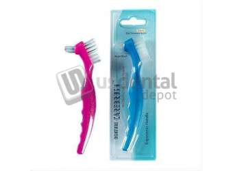 PLASDENT ASSORTED Color Angled Standard Denture Brushes With Ergonomic Handle, Pack of 12 denture brushes. #20040-A