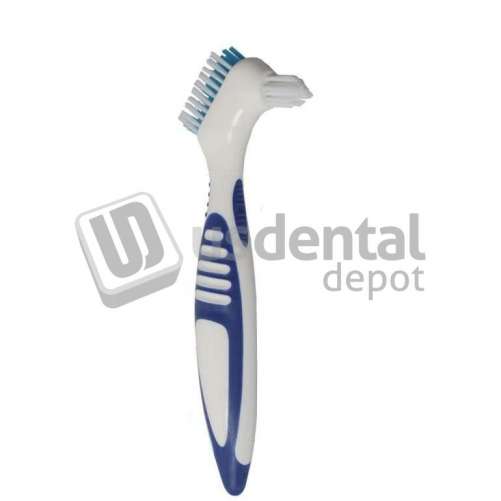 PLASDENT BLUE & WHITE Premium Angled Denture Brushes, Soft Dual Action, Pack of 12 denture brushes. #20042-2