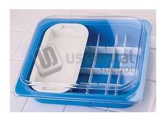PLASDENT Operation Tub Set - NEON BLUE 10 3/4in W x 13in L x 2 5/8in D. Complete with dividers, accessory tray and CLEAR lid (cold disinfect only). #500TBSET-2N