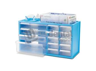 PLASDENT Countertop Storage Cabinet with 14 Drawers -#DRA14-2N NEON BLUE Frame with CLEAR Drawers. . #DRA14-2N