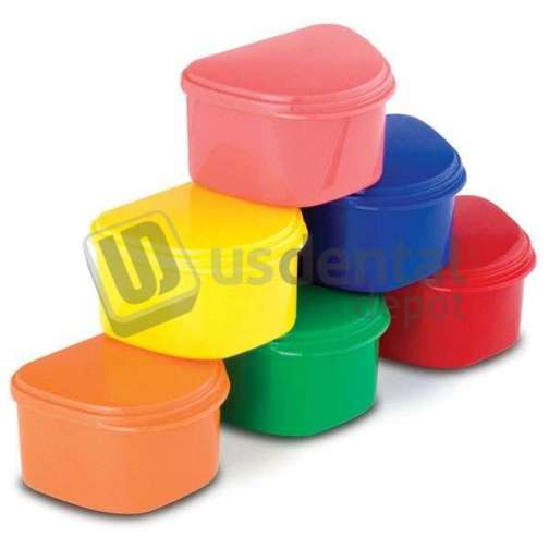 PLASDENT Denture Box-ASSORTED Chroma Colored 12pk  Plastic with Hinged Lid, 4in W x 3in L x 2in H. #200BTH-XA