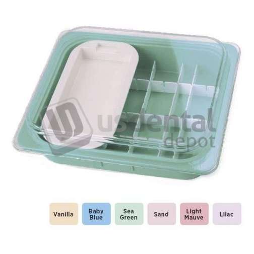 PLASDENT Operation Tub Set - PASTEL VANILLA 10 3/4in W x 13in L x 2 5/8in D. Complete with dividers, accessory tray and CLEAR lid (cold disinfect only). #500TBSET-1PS