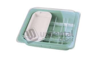 PLASDENT Operation Tub Set - PASTEL SEA GREEN 10 3/4in W x 13in L x 2 5/8in D. Complete with dividers, accessory tray and CLEAR lid (cold disinfect only). #500TBSET-4PS