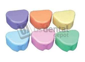 PLASDENT Deep Dish Denture  Box - ASSORTED Colors, Plastic with Hinged Lid, 3in W x 2-1/2in L x 1-1/2in H, Package of 12pk . #200DB-TJA