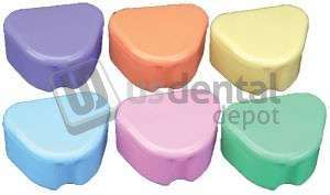 PLASDENT Deep Dish Denture  Box- ASSORTED Colors, Plastic with Hinged Lid, 3in W x 2-1/2in L x 1-1/2in H, Package of 12pk . #200DB-TJA