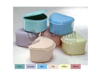 PLASDENT Denture Box- ASSORTED Pastel Colored 12pk  Plastic with Hinged Lid, 4in W x 3in L x 2in H. #200BTH-PSA