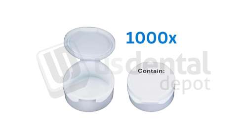 PLASDENT Large WHITE ROUND Boxes, 38mm D x 16mm H ( Inner Depth) , Plastic with HINGED LID, Case of 1000 round boxes. #215BXL(B)-1