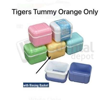 PLASDENT Tigers Tummy ORANGE Denture Carebath With Rinsing Basket, 12pk . #DCH2000-3D